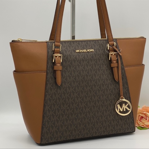 MICHAEL KORS CHARLOTTE LARGE TOP ZIP Brown Tote - Picture 12 of 13